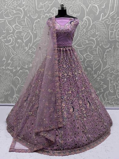 Gorgeous Lavender Net Multi-Thread Work Bridemaids Lehenga Choli